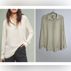 Anthropologie Dolan Left Coast Cream Satin Mixed Media Relaxed Blouse Tunic Top